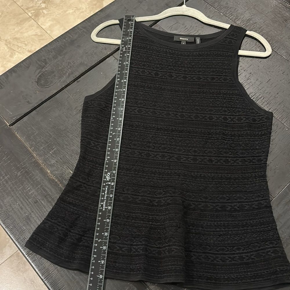 Theory Black Textured Fit Flare Classy Casual Career Date Tank Top Large - Picture 8 of 10